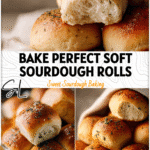 Golden sourdough herb dinner rolls stacked on a linen towel, showing soft airy texture and crisp crust.